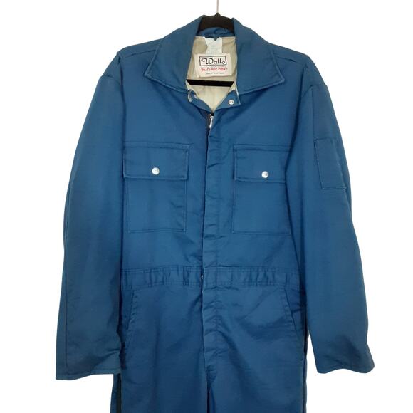 Vintage 70s Walls Blizzard Pruf Coveralls Blue Boilersuit Jumpsuit Zip Leg Men M - Picture 2 of 15